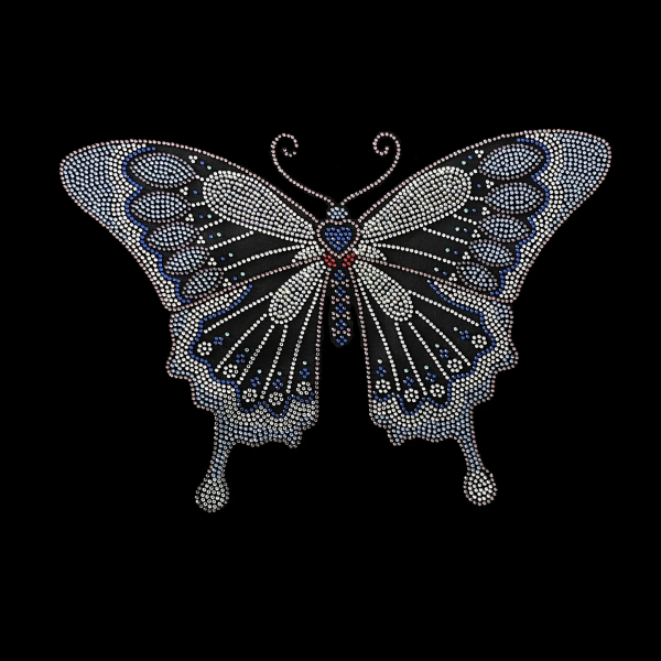 Blue Crystal Heart Butterfly Iron On Rhinestone Hotfix Bling Design